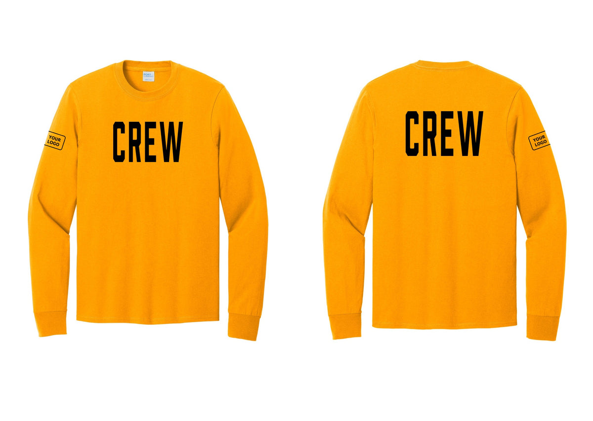 NYC Factory Custom Work Crew Uniform Cotton Long Sleeve Tee with Your Logo (Classic) - Front + Back + Your Logo Sleeve - Gold