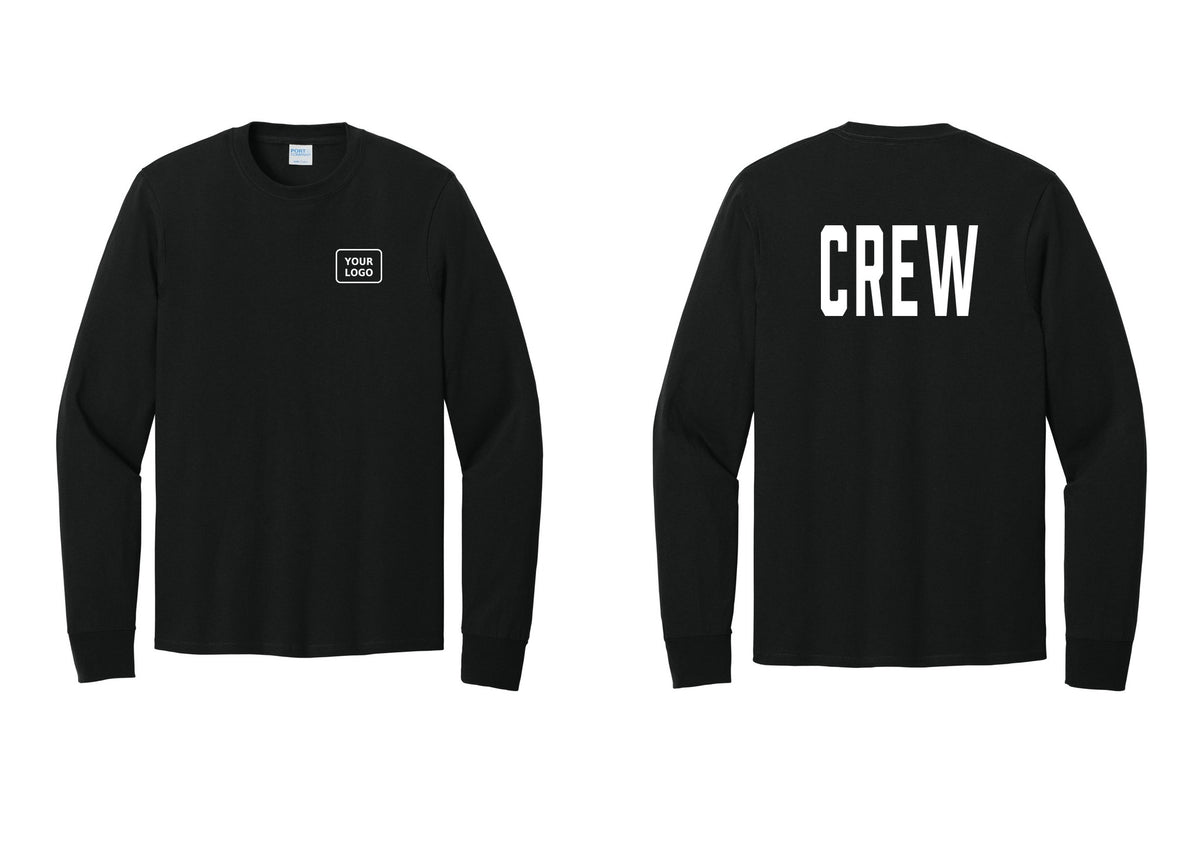 NYC Factory Custom Work Crew Uniform Cotton Long Sleeve Tee with Your Logo (Classic) - Your Logo + Back - Black