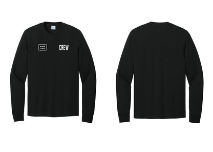 NYC Factory Custom Work Crew Uniform Cotton Long Sleeve Tee with Your Logo (Classic) - CREW + Your Logo - Black