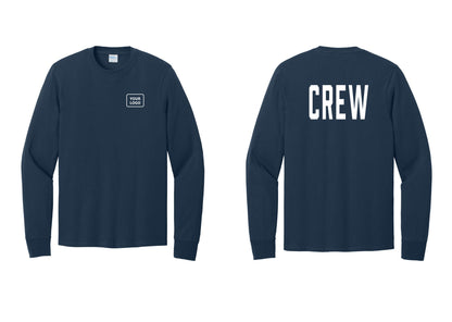 NYC Factory Custom Work Crew Uniform Cotton Long Sleeve Tee with Your Logo (Classic) - Your Logo + Back - Navy