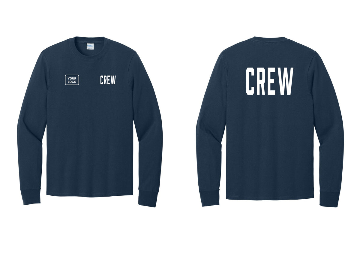 NYC Factory Custom Work Crew Uniform Cotton Long Sleeve Tee with Your Logo (Classic) - CREW + Your Logo + Back - Navy