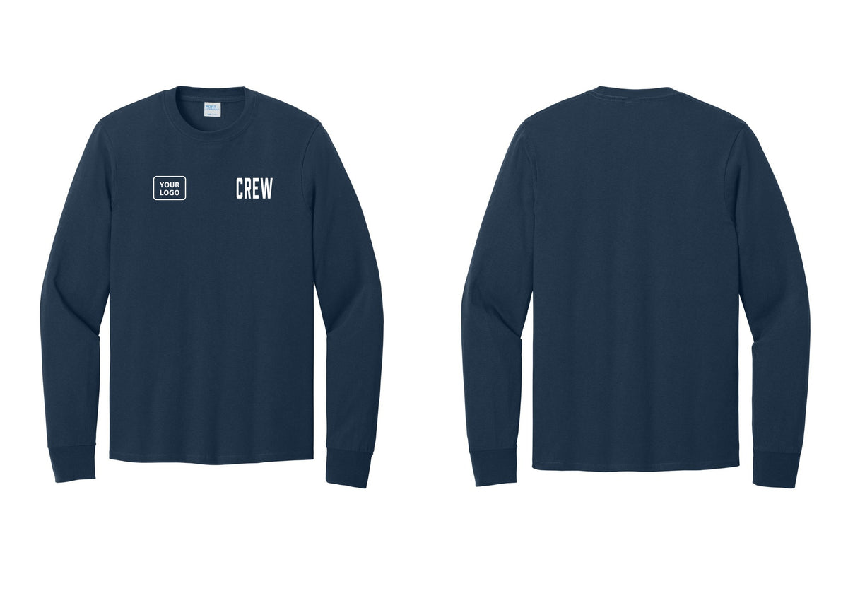 NYC Factory Custom Work Crew Uniform Cotton Long Sleeve Tee with Your Logo (Classic) - CREW + Your Logo - Navy