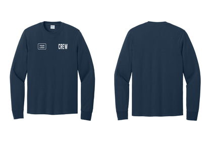 NYC Factory Custom Work Crew Uniform Cotton Long Sleeve Tee with Your Logo (Classic) - CREW + Your Logo - Navy