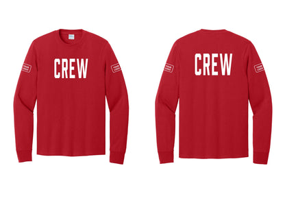 NYC Factory Custom Work Crew Uniform Cotton Long Sleeve Tee with Your Logo (Classic) - Front + Back + Your Logo Sleeves - Red