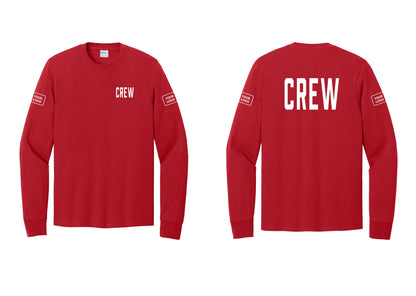 NYC Factory Custom Work Crew Uniform Cotton Long Sleeve Tee with Your Logo (Classic) - Chest + Back + Your Logo Sleeves - Red