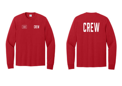 NYC Factory Custom Work Crew Uniform Cotton Long Sleeve Tee with Your Logo (Classic) - CREW + Your Logo + Back - Red