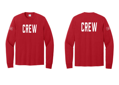 NYC Factory Custom Work Crew Uniform Cotton Long Sleeve Tee with Your Logo (Classic) - Front + Back + Your Logo Sleeve - Red