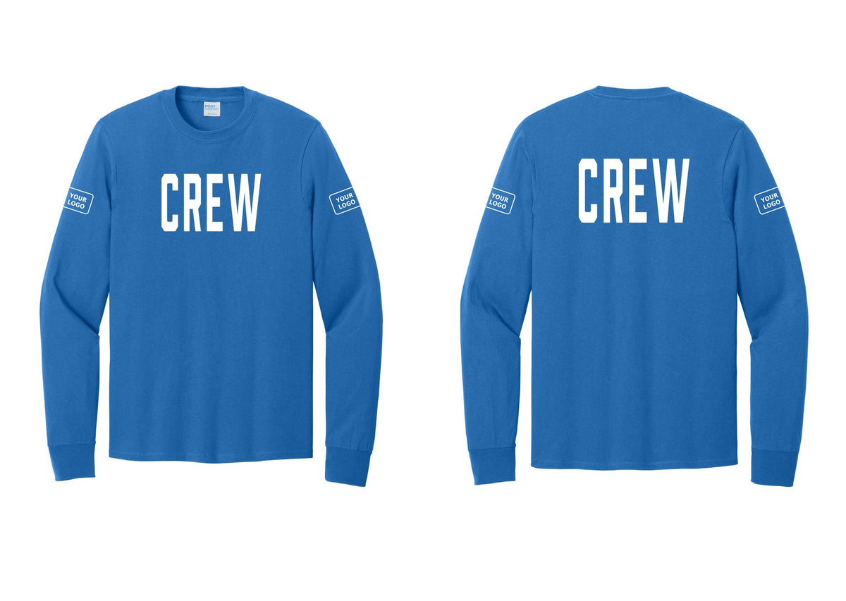NYC Factory Custom Work Crew Uniform Cotton Long Sleeve Tee with Your Logo (Classic) - Front + Back + Your Logo Sleeves - Royal