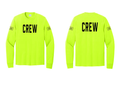 NYC Factory Custom Work Crew Uniform Cotton Long Sleeve Tee with Your Logo (Classic) - Front + Back + Your Logo Sleeves - Safety Green