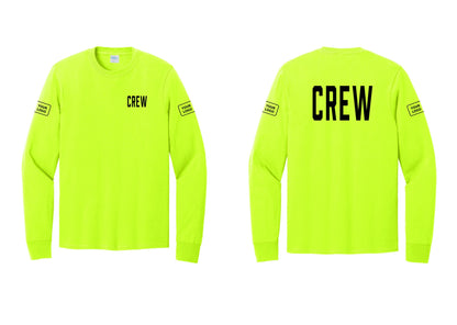 NYC Factory Custom Work Crew Uniform Cotton Long Sleeve Tee with Your Logo (Classic) - Chest + Back + Your Logo Sleeves - Safety Green
