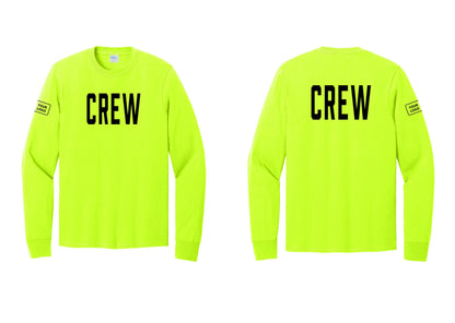 NYC Factory Custom Work Crew Uniform Cotton Long Sleeve Tee with Your Logo (Classic) - Front + Back + Your Logo Sleeve - Safety Green