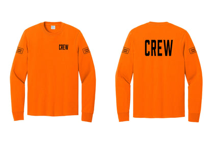 NYC Factory Custom Work Crew Uniform Cotton Long Sleeve Tee with Your Logo (Classic) - Chest + Back + Your Logo Sleeves - Safety Orange