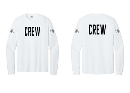 NYC Factory Custom Work Crew Uniform Cotton Long Sleeve Tee with Your Logo (Classic) - Front + Back + Your Logo Sleeves - White