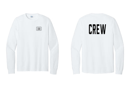 NYC Factory Custom Work Crew Uniform Cotton Long Sleeve Tee with Your Logo (Classic) - Your Logo + Back - White
