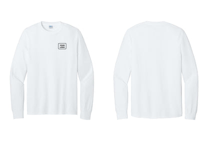 NYC Factory Custom Work Crew Uniform Cotton Long Sleeve Tee with Your Logo (Classic) - Your Logo Only - White