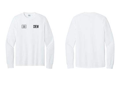 NYC Factory Custom Work Crew Uniform Cotton Long Sleeve Tee with Your Logo (Classic) - CREW + Your Logo - White