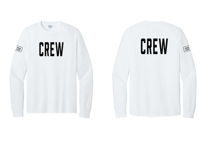 NYC Factory Custom Work Crew Uniform Cotton Long Sleeve Tee with Your Logo (Classic) - Front + Back + Your Logo Sleeve - White