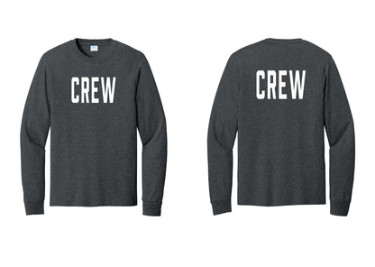 NYC Factory Crew Cotton Long Sleeve T-Shirt for Event Staff & Production Teams (Classic) - Front + Back - Dark Heather Grey