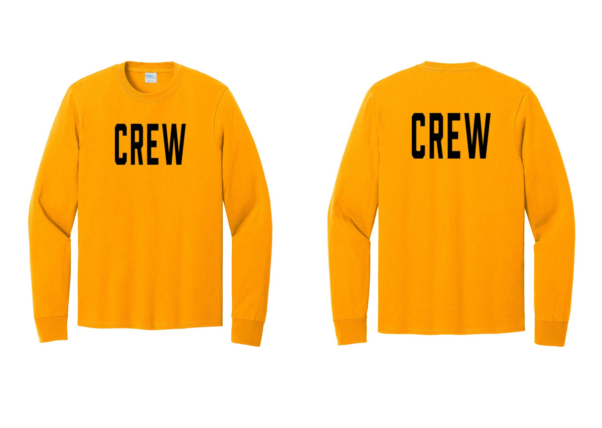 NYC Factory Crew Cotton Long Sleeve T-Shirt for Event Staff & Production Teams (Classic) - Front + Back - Gold