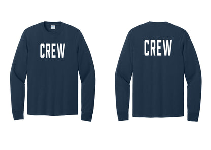 NYC Factory Crew Cotton Long Sleeve T-Shirt for Event Staff & Production Teams (Classic) - Front + Back - Navy