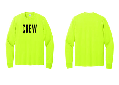 NYC Factory Crew Cotton Long Sleeve T-Shirt for Event Staff & Production Teams (Classic) - Front Only - Safety Green