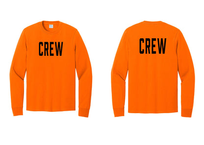 NYC Factory Crew Cotton Long Sleeve T-Shirt for Event Staff & Production Teams (Classic) - Front + Back - Safety Orange