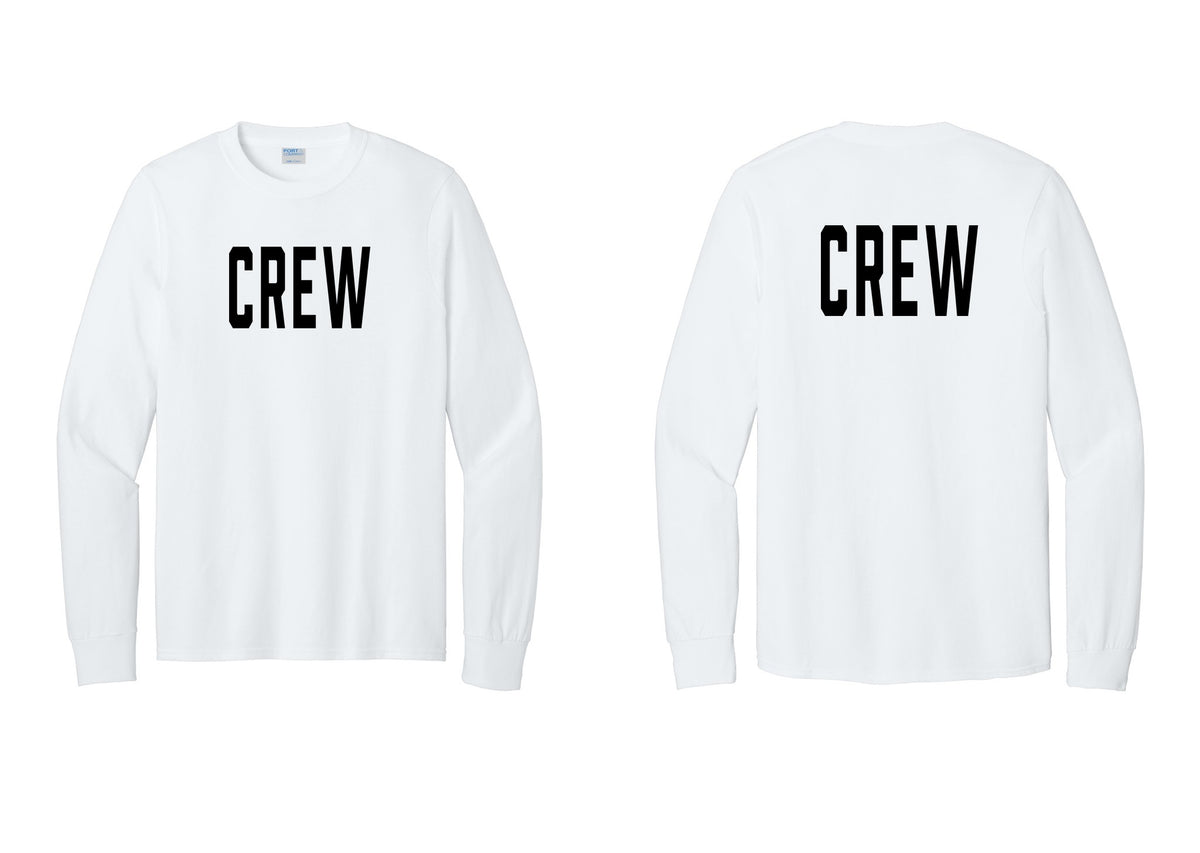 NYC Factory Crew Cotton Long Sleeve T-Shirt for Event Staff & Production Teams (Classic) - Front + Back - White