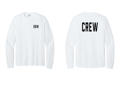 NYC Factory Crew Cotton Long Sleeve T-Shirt for Event Staff & Production Teams (Classic) - Chest + Back - White