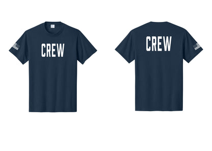 NYC Factory Crew T-Shirt for Event Staff & Production Teams (Classic) - Front + Back + US Flag Sleeve - Navy