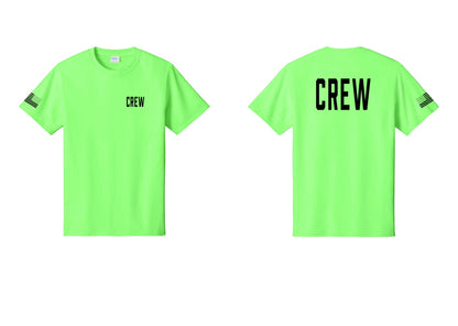 NYC Factory Crew T-Shirt for Event Staff & Production Teams (Classic) - Chest + Back + US Flag Sleeve - Neon Green