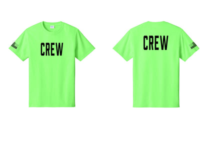 NYC Factory Crew T-Shirt for Event Staff & Production Teams (Classic) - Front + Back + US Flag Sleeve - Neon Green