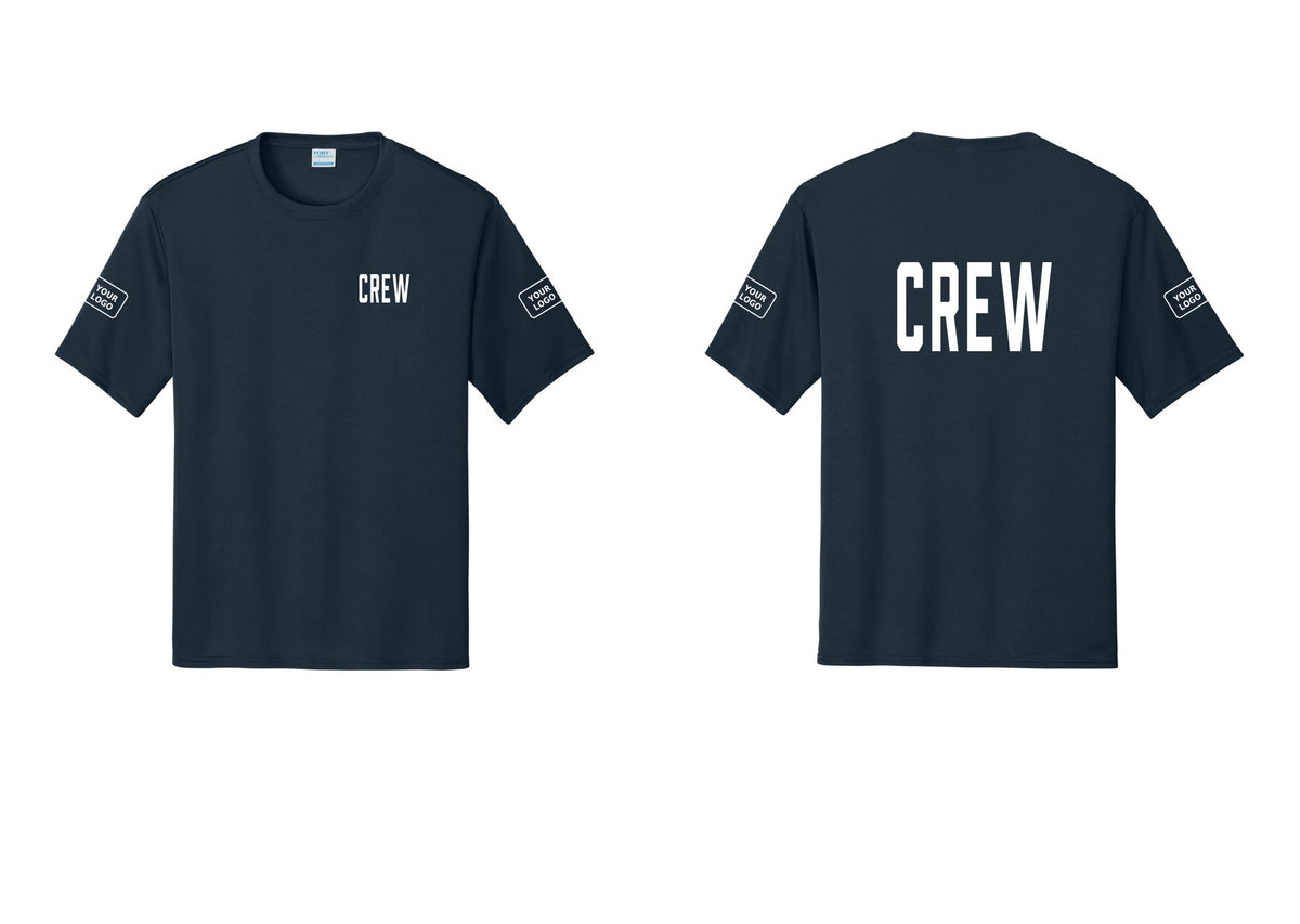 NYC Factory Custom Work Crew Uniform Performance Tee with Your Logo (Classic) - Chest + Back + Your Logo Sleeves - Navy
