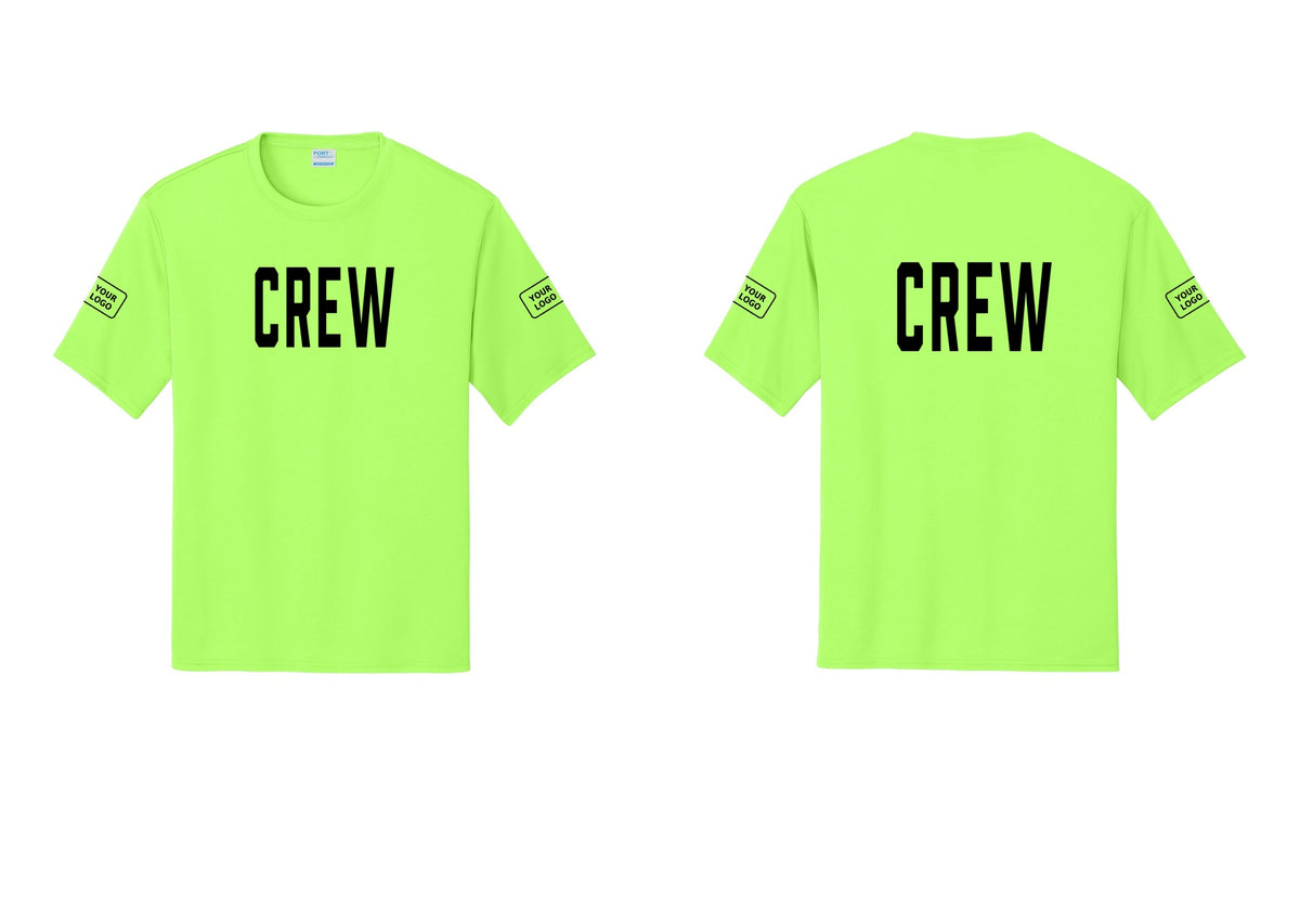 NYC Factory Custom Work Crew Uniform Performance Tee with Your Logo (Classic) - Front + Back + Your Logo Sleeves - Neon Green