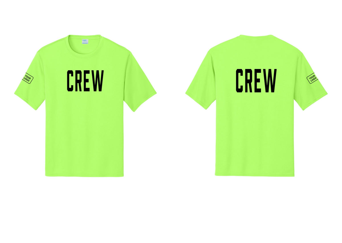 NYC Factory Custom Work Crew Uniform Performance Tee with Your Logo (Classic) - Front + Back + Your Logo Sleeve - Neon Green