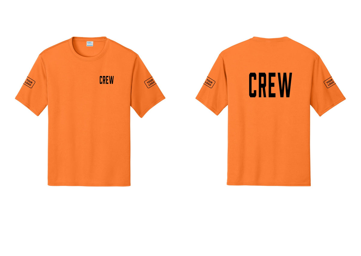 NYC Factory Custom Work Crew Uniform Performance Tee with Your Logo (Classic) - Chest + Back + Your Logo Sleeves - Neon Orange