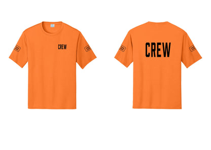 NYC Factory Custom Work Crew Uniform Performance Tee with Your Logo (Classic) - Chest + Back + Your Logo Sleeves - Neon Orange