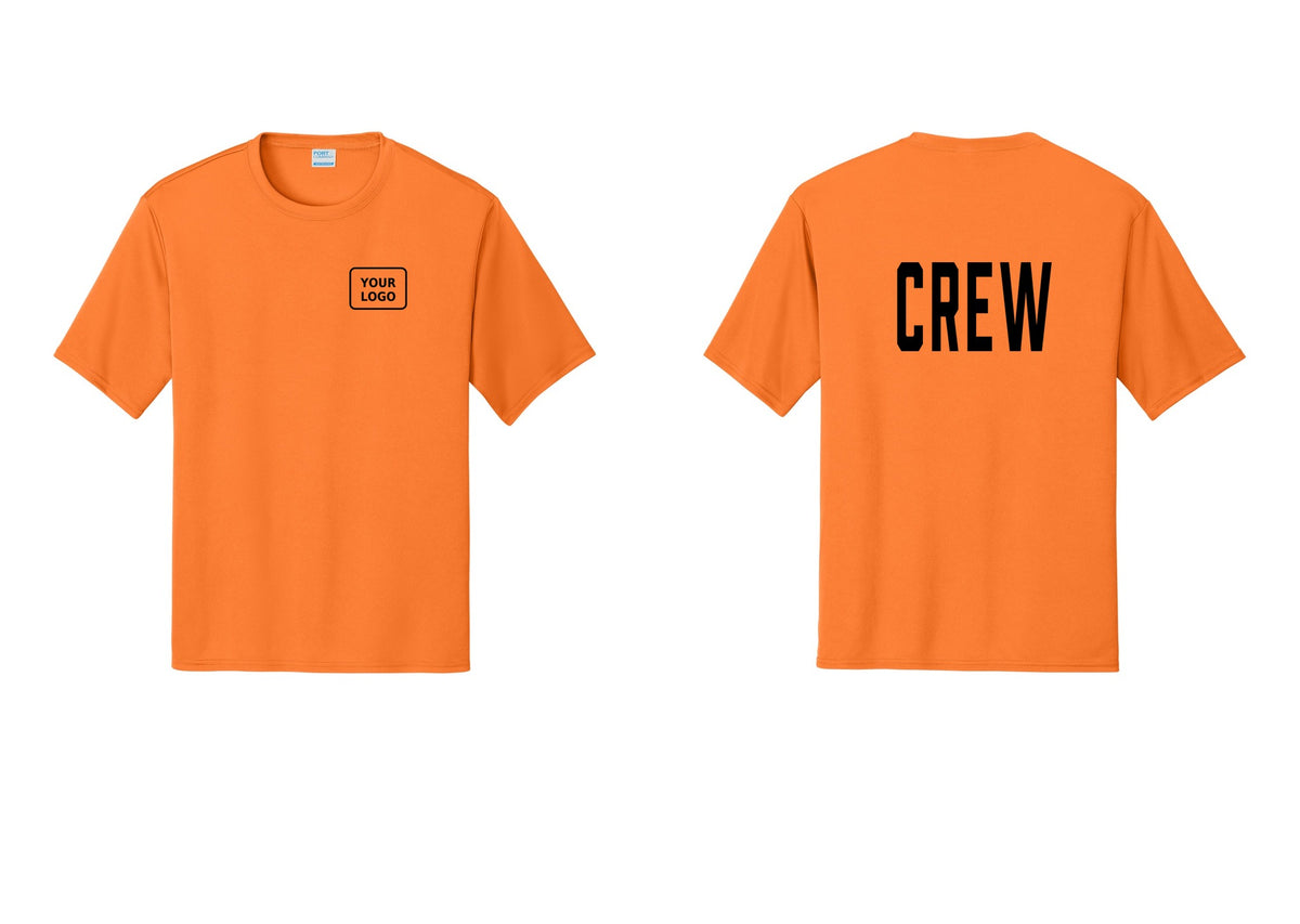 NYC Factory Custom Work Crew Uniform Performance Tee with Your Logo (Classic) - Your Logo + Back - Neon Orange