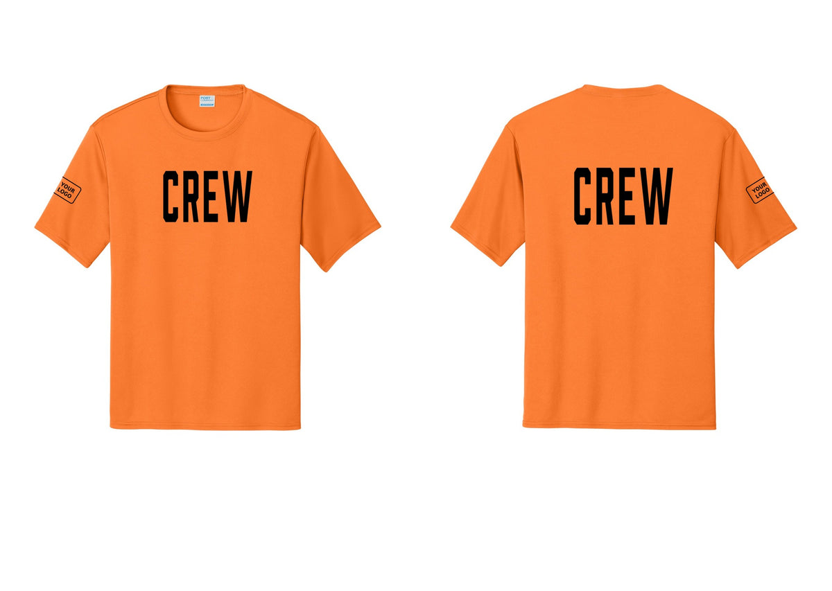 NYC Factory Custom Work Crew Uniform Performance Tee with Your Logo (Classic) - Front + Back + Your Logo Sleeve - Neon Orange