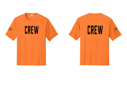 NYC Factory Custom Work Crew Uniform Performance Tee with Your Logo (Classic) - Front + Back + Your Logo Sleeve - Neon Orange
