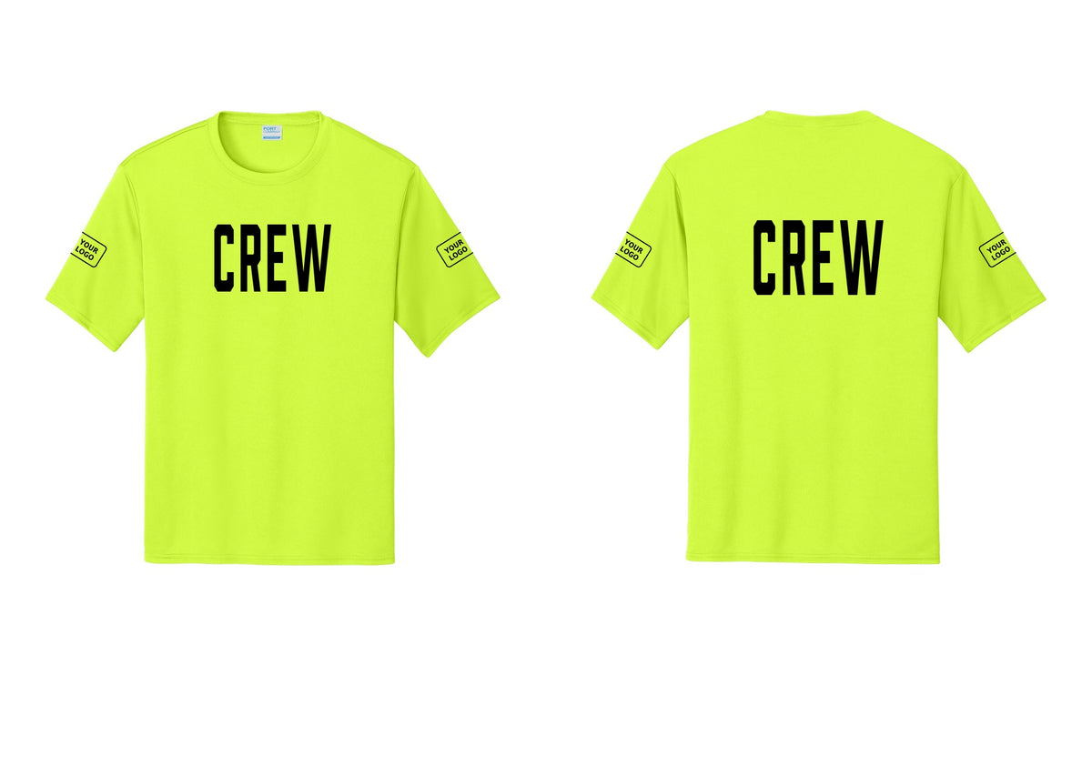 NYC Factory Custom Work Crew Uniform Performance Tee with Your Logo (Classic) - Front + Back + Your Logo Sleeves - Neon Yellow