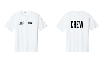 NYC Factory Custom Work Crew Uniform Performance Tee with Your Logo (Classic) - CREW + Your Logo + Back - White
