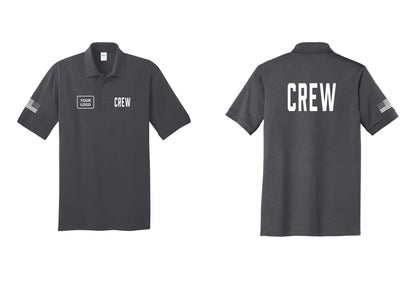 NYC Factory Custom Work Crew Uniform Polo Shirt with Your Logo (Classic) - CREW + Your Logo + Back + US Flag Sleeve - Charcoal