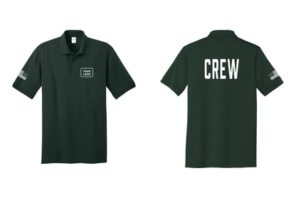 NYC Factory Custom Work Crew Uniform Polo Shirt with Your Logo (Classic) - Your Logo + Back + US Flag Sleeve - Dark Green