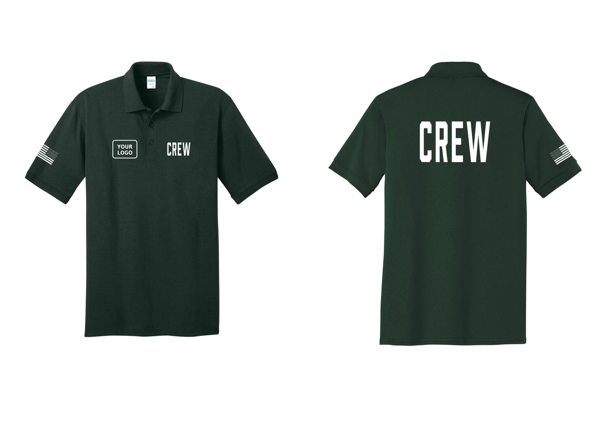 NYC Factory Custom Work Crew Uniform Polo Shirt with Your Logo (Classic) - CREW + Your Logo + Back + US Flag Sleeve - Dark Green