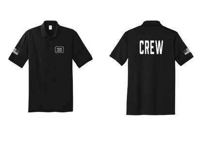 NYC Factory Custom Work Crew Uniform Polo Shirt with Your Logo (Classic) - Your Logo + Back + US Flag Sleeve - Black