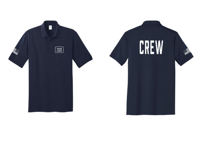 NYC Factory Custom Work Crew Uniform Polo Shirt with Your Logo (Classic) - Your Logo + Back + US Flag Sleeve - Navy