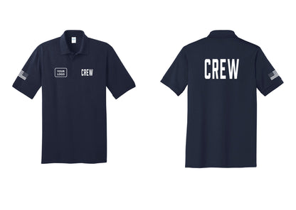 NYC Factory Custom Work Crew Uniform Polo Shirt with Your Logo (Classic) - CREW + Your Logo + Back + US Flag Sleeve - Navy