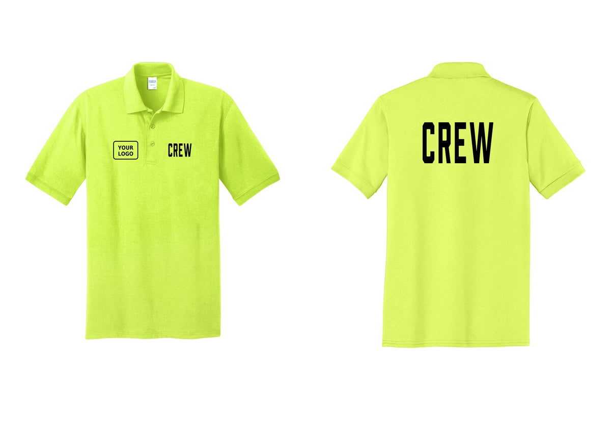 NYC Factory Custom Work Crew Uniform Polo Shirt with Your Logo (Classic) - CREW + Your Logo + Back - Safety Green