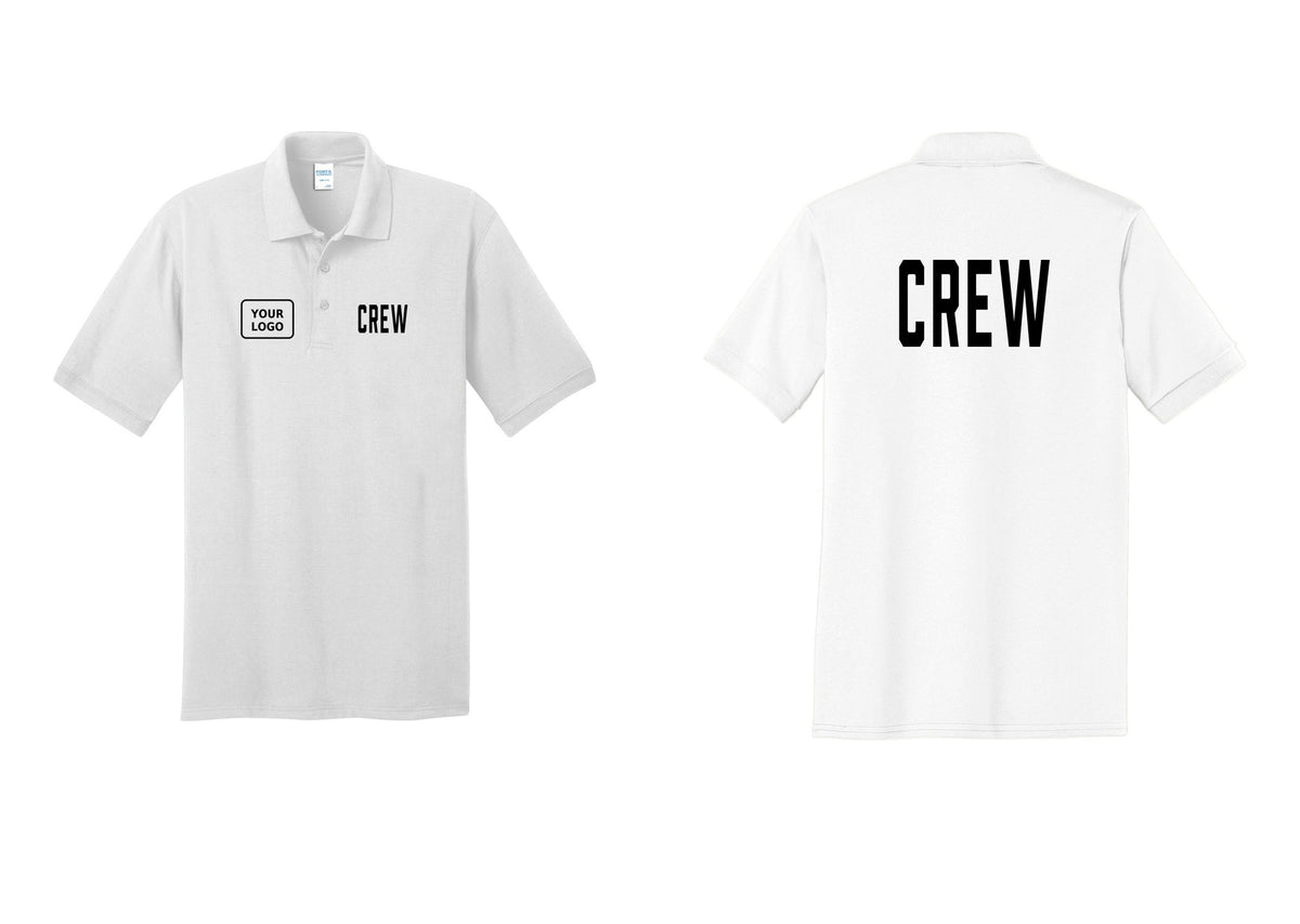 NYC Factory Custom Work Crew Uniform Polo Shirt with Your Logo (Classic) - CREW + Your Logo + Back - White
