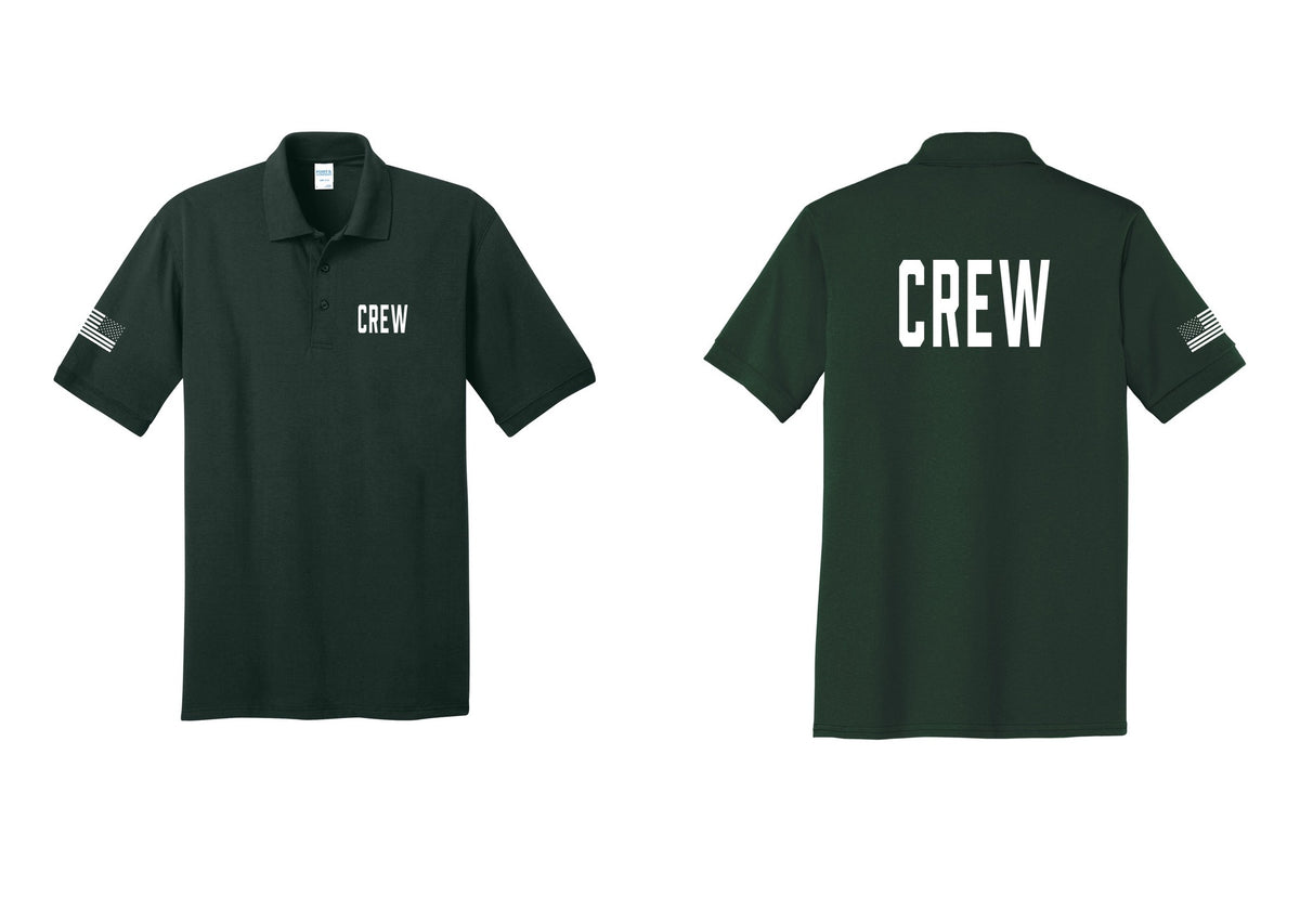 NYC Factory Crew Polo Shirt for Event Staff & Production Teams (Classic) - Chest + Back + US Flag Sleeve - Dark Green